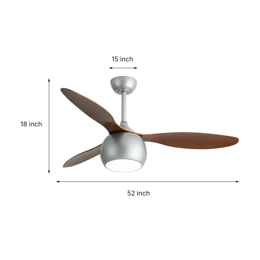 Silver Ceiling Fan with Light Wood Grain LED Light