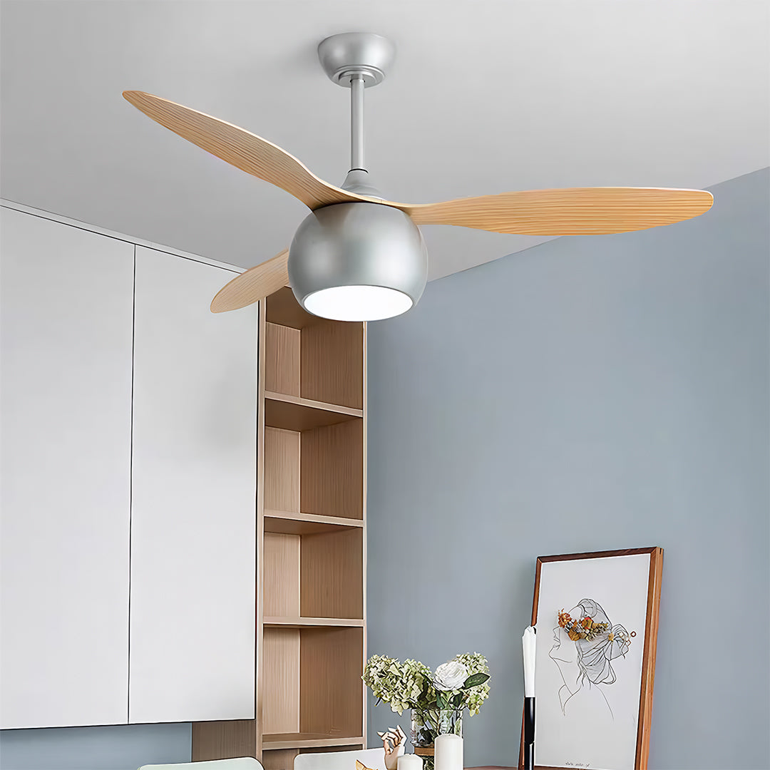 Silver Ceiling Fan with Light Wood Grain LED Light