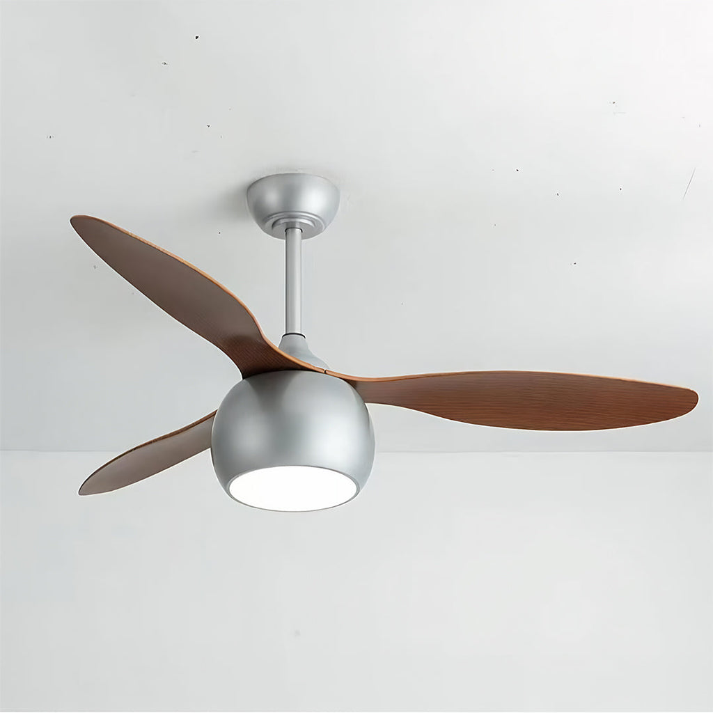 Silver Ceiling Fan with Light Wood Grain LED Light
