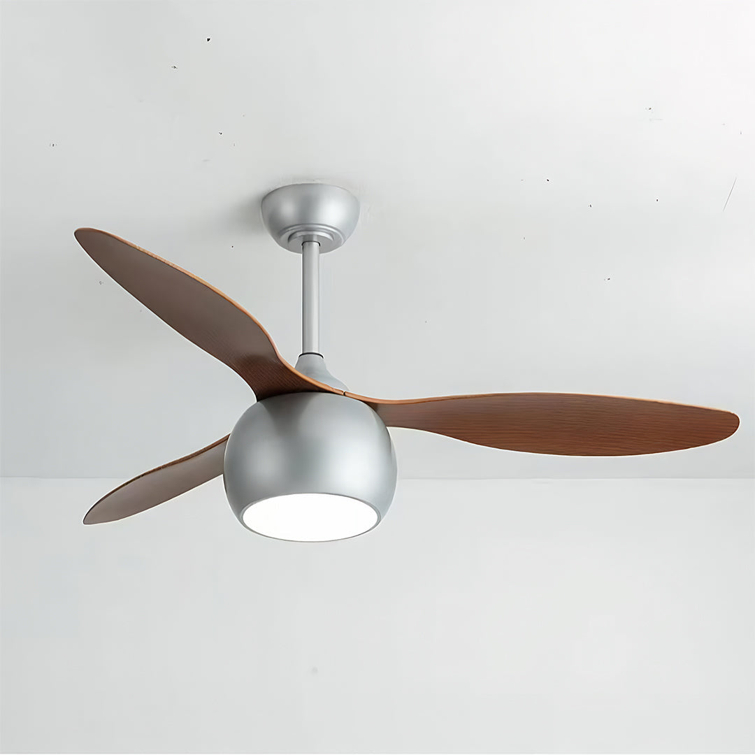 Silver Ceiling Fan with Light Wood Grain LED Light