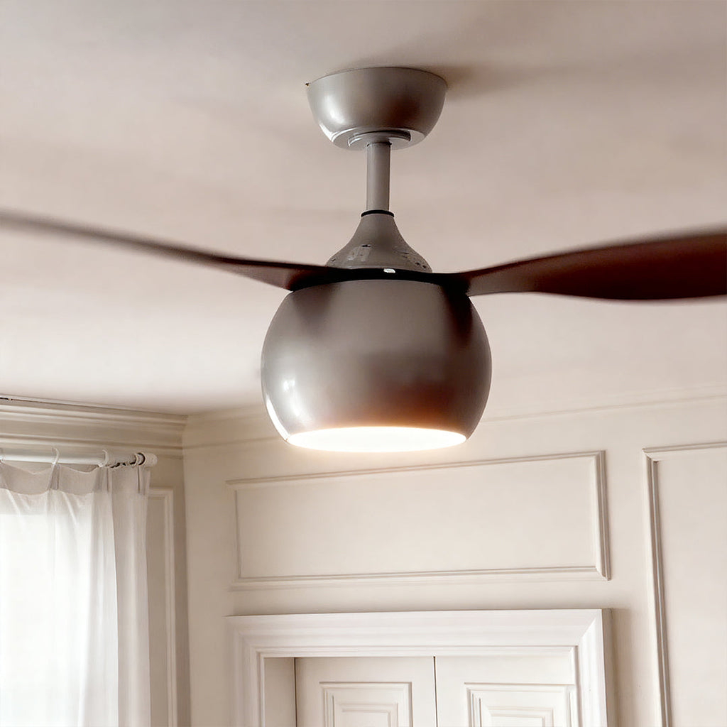 Silver Ceiling Fan with Light Wood Grain LED Light