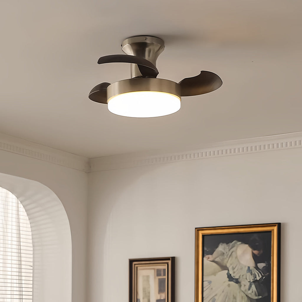 Silver Retro 3-Blade Ceiling Fan with Light - French Hardware Design