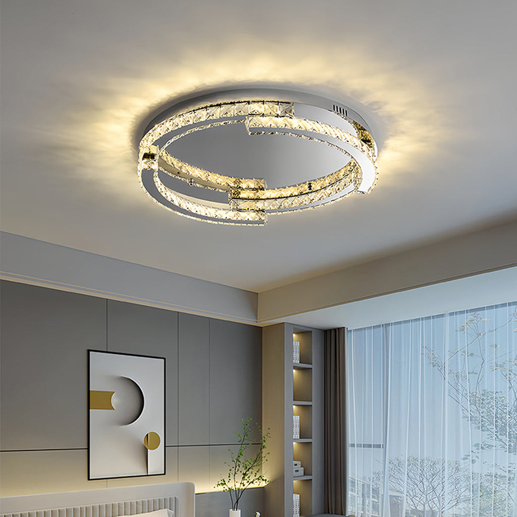 Silver Flush Mount Ceiling Light - Italian LED Round Crystal Fixture