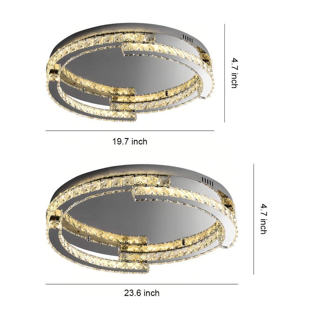 Silver Flush Mount Ceiling Light - Italian LED Round Crystal Fixture