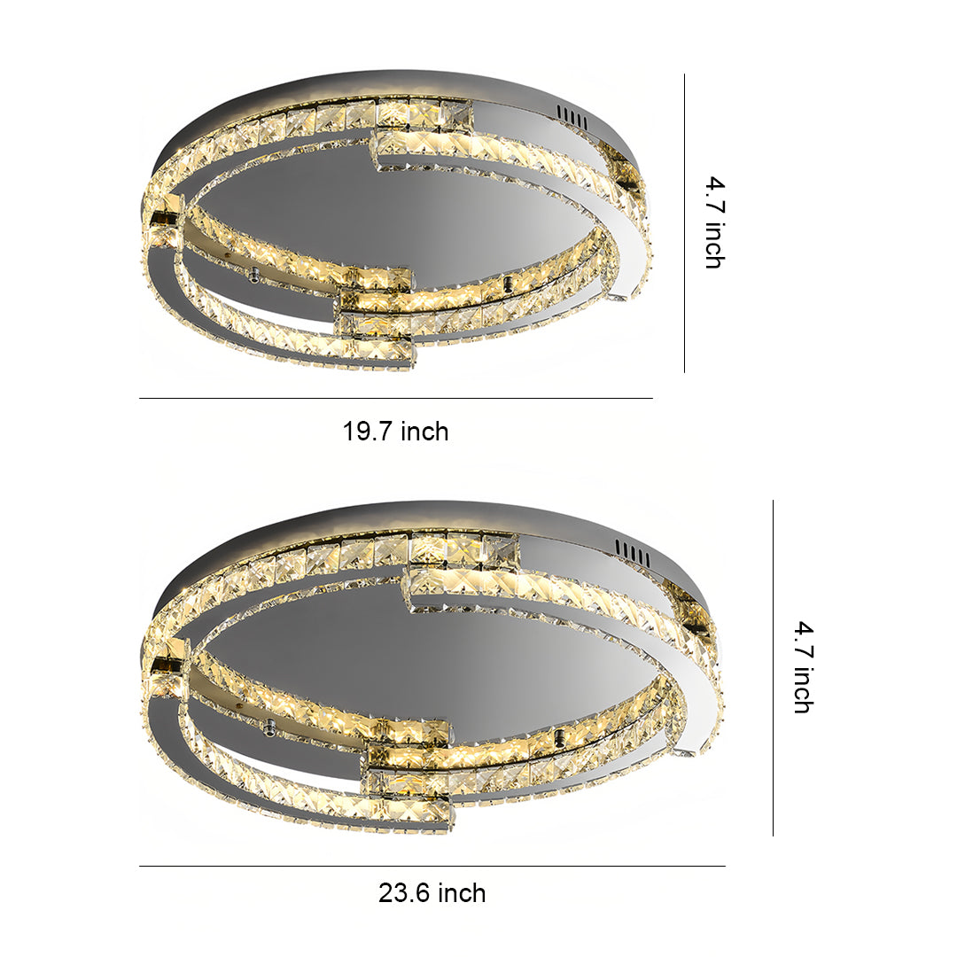 Silver Flush Mount Ceiling Light - Italian LED Round Crystal Fixture