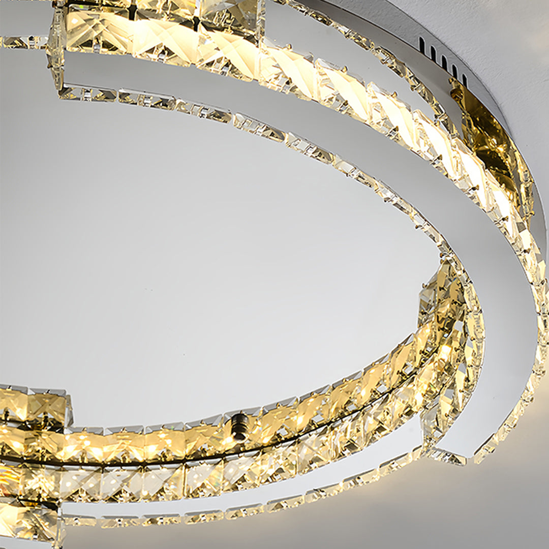 Silver Flush Mount Ceiling Light - Italian LED Round Crystal Fixture