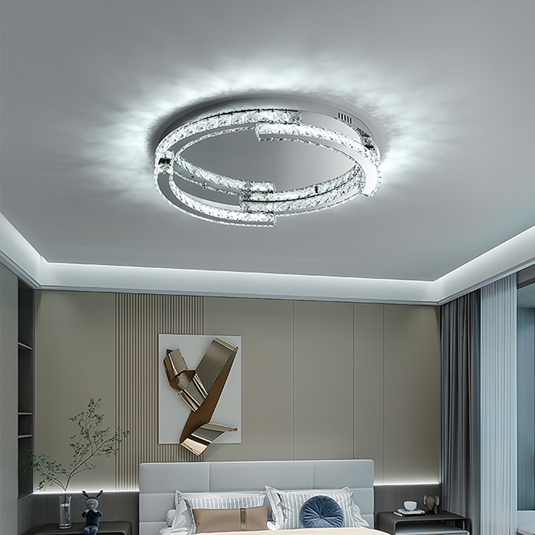 Silver Flush Mount Ceiling Light - Italian LED Round Crystal Fixture