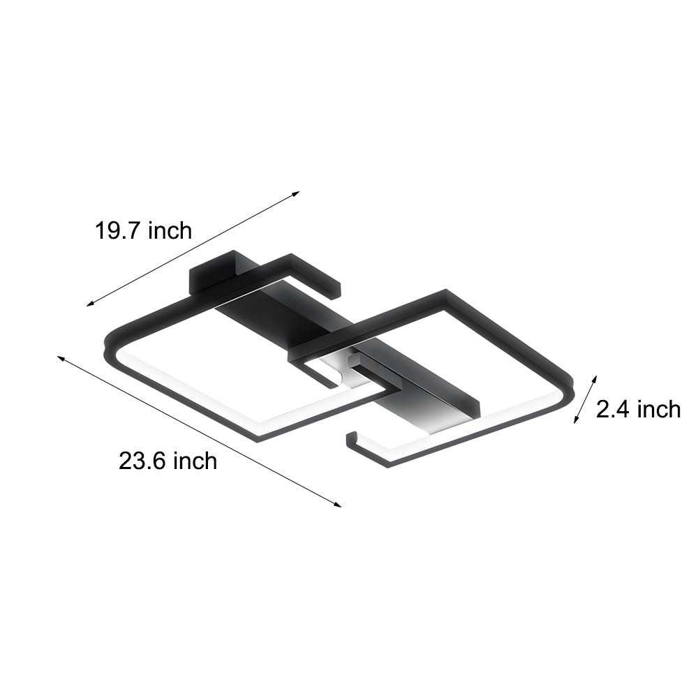 Modern LED Square Frame Ceiling Light - 3 Step Dimming, Black Finish