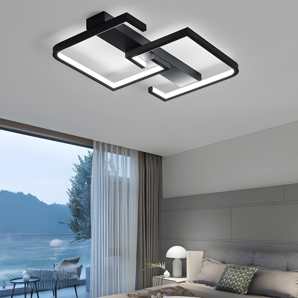 Modern LED Square Frame Ceiling Light - 3 Step Dimming, Black Finish