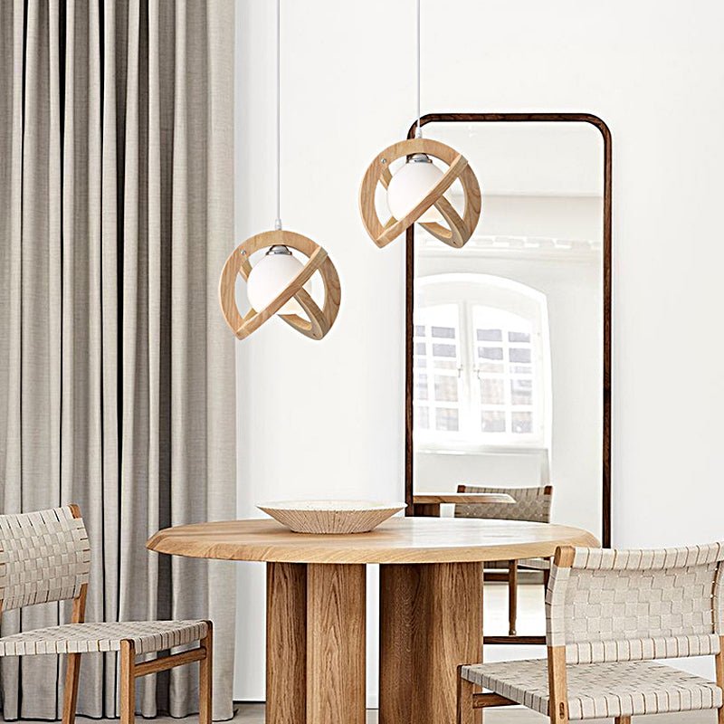 Wabi-Sabi Wood Glass LED Pendant Light - Three Step Dimming