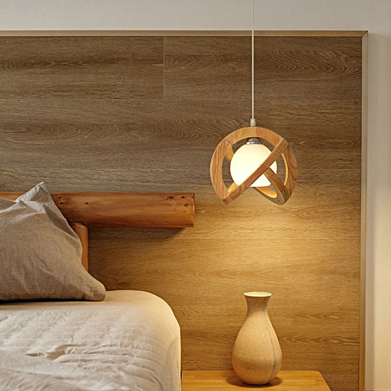 Wabi-Sabi Wood Glass LED Pendant Light - Three Step Dimming