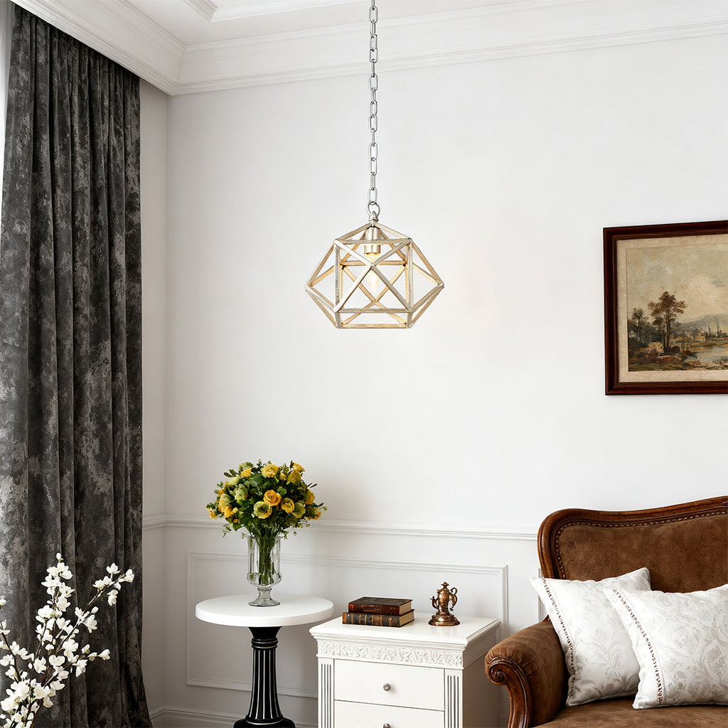 Gold Metal Pendant Light Adjustable Chain Chic Geometric Ceiling Fixture