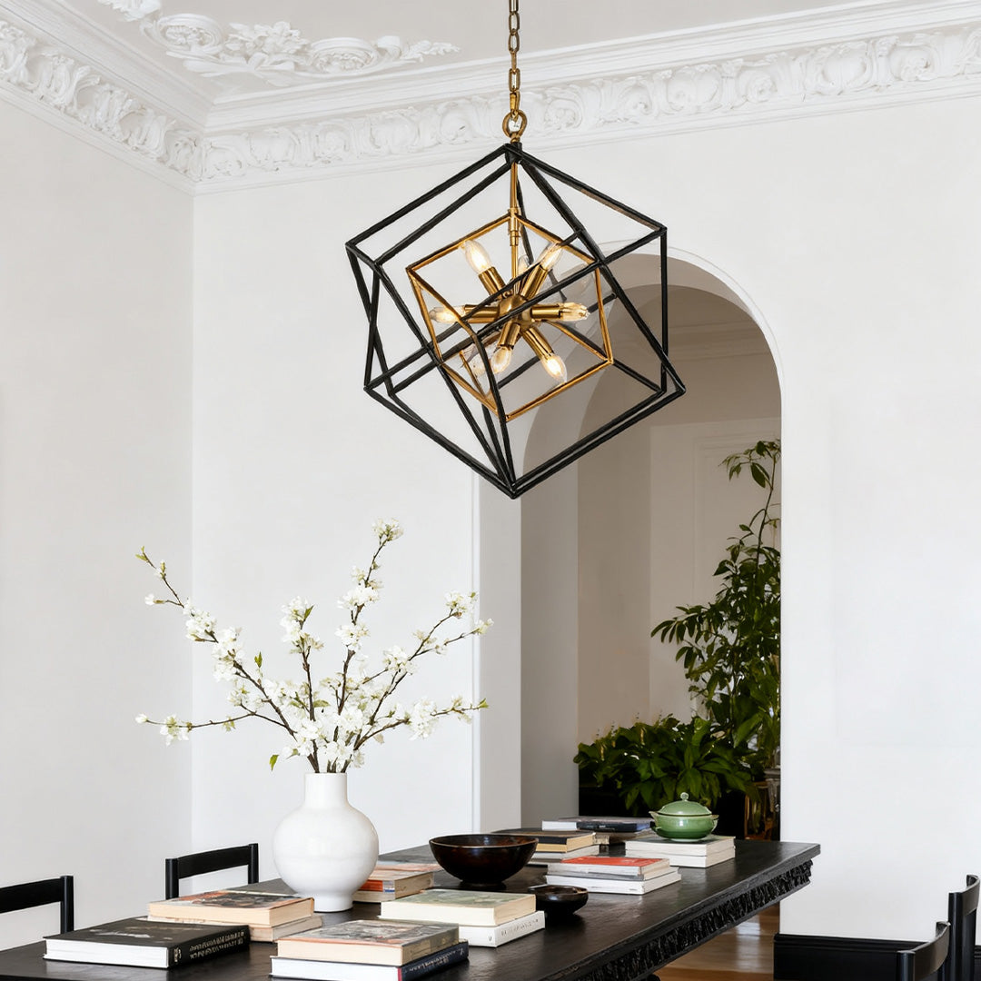 Square Pendant Light - Industrial Iron Dual-Color Ceiling Fixture