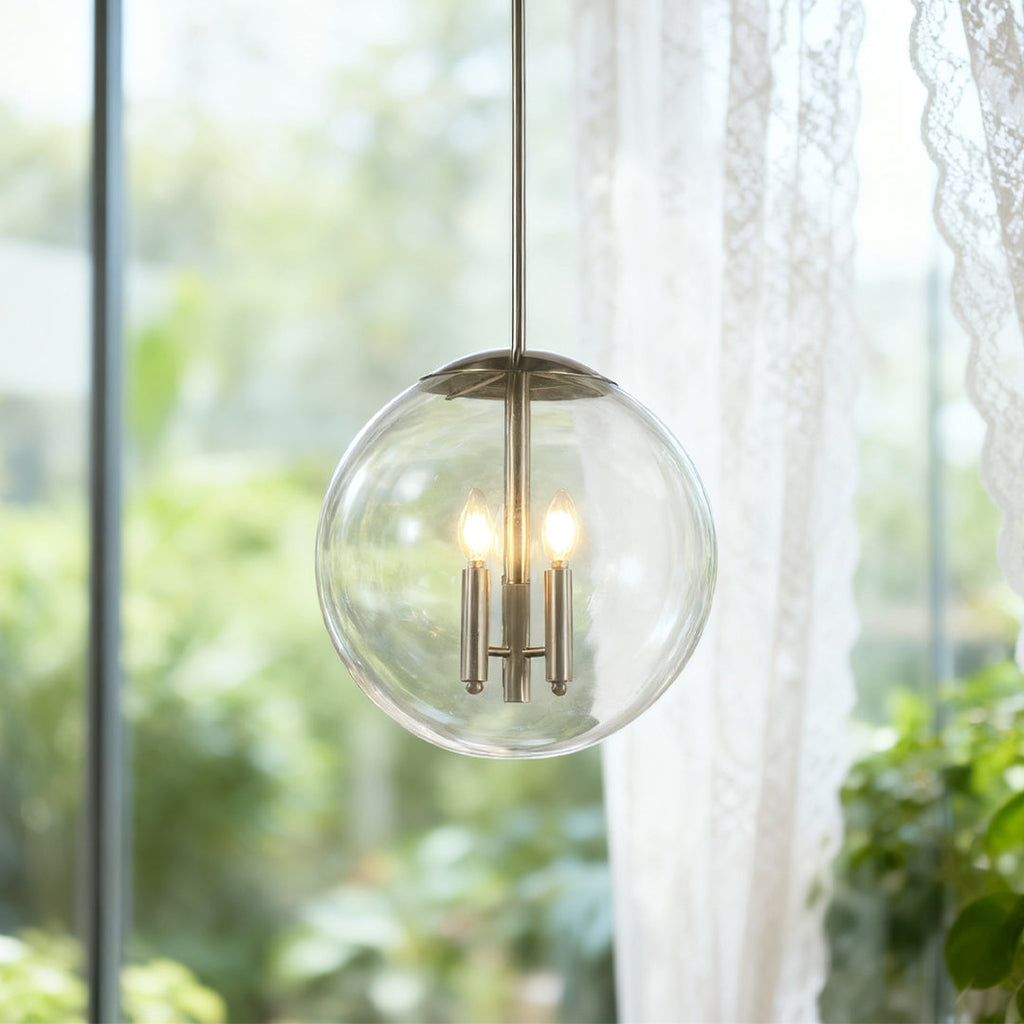 Glass Orb Pendant Light - Contemporary Chic Silver Ceiling Fixture