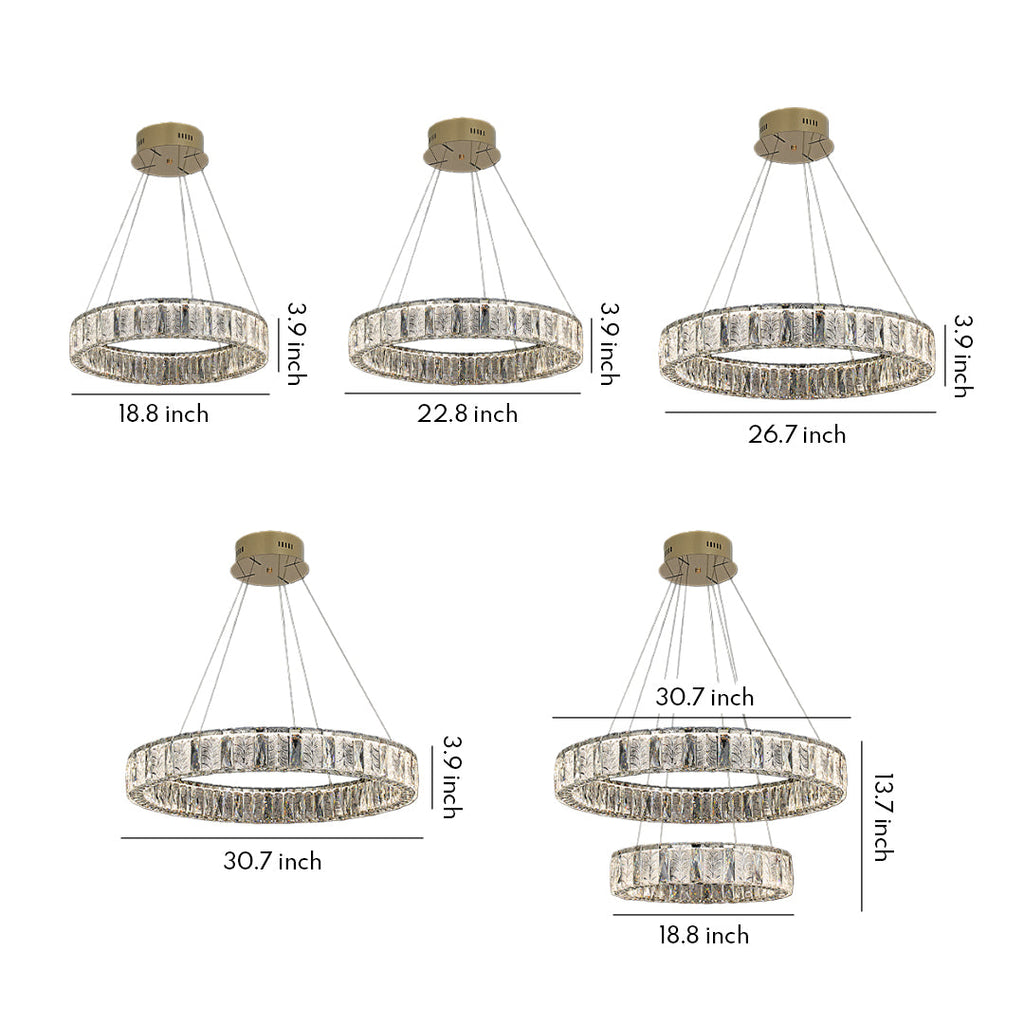 LED Ring Chandelier - Stainless Steel Crystal Ceiling Light