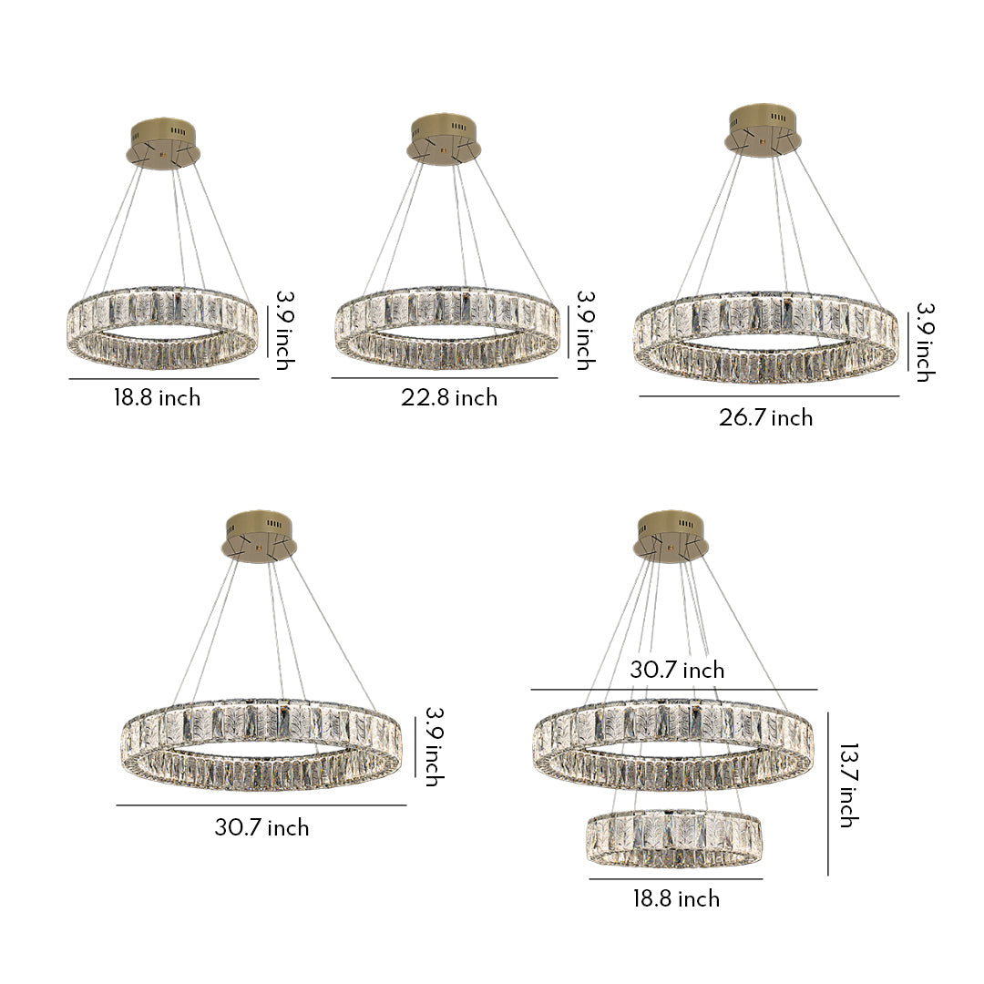 LED Ring Chandelier - Stainless Steel Crystal Ceiling Light