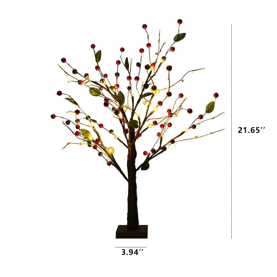 Red Fruits Pine Tree LED Table Lamp - Small Battery-Powered Decoration