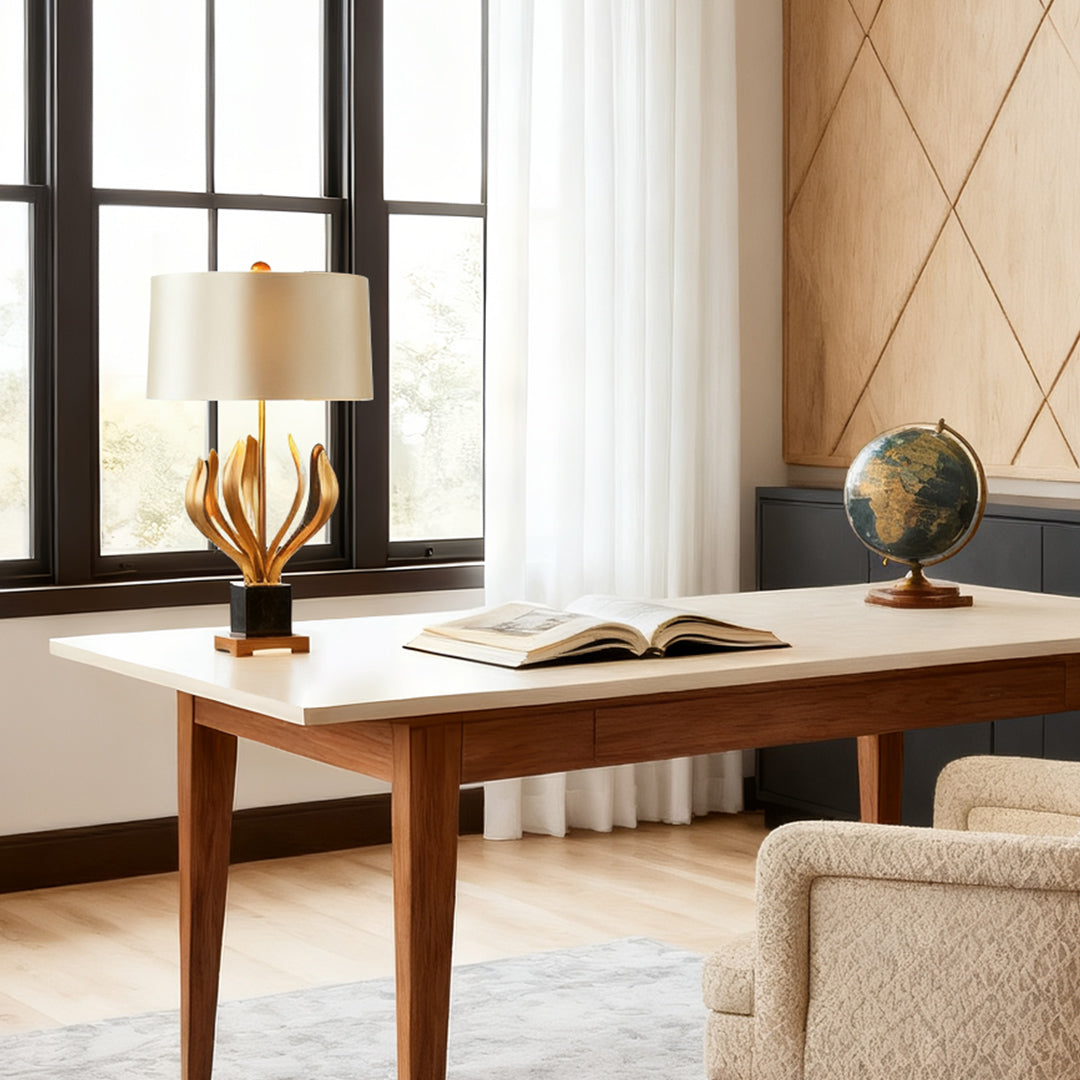 Vintage Metal Table Lamp with Fabric Shade - Elegant Nightstand Lighting