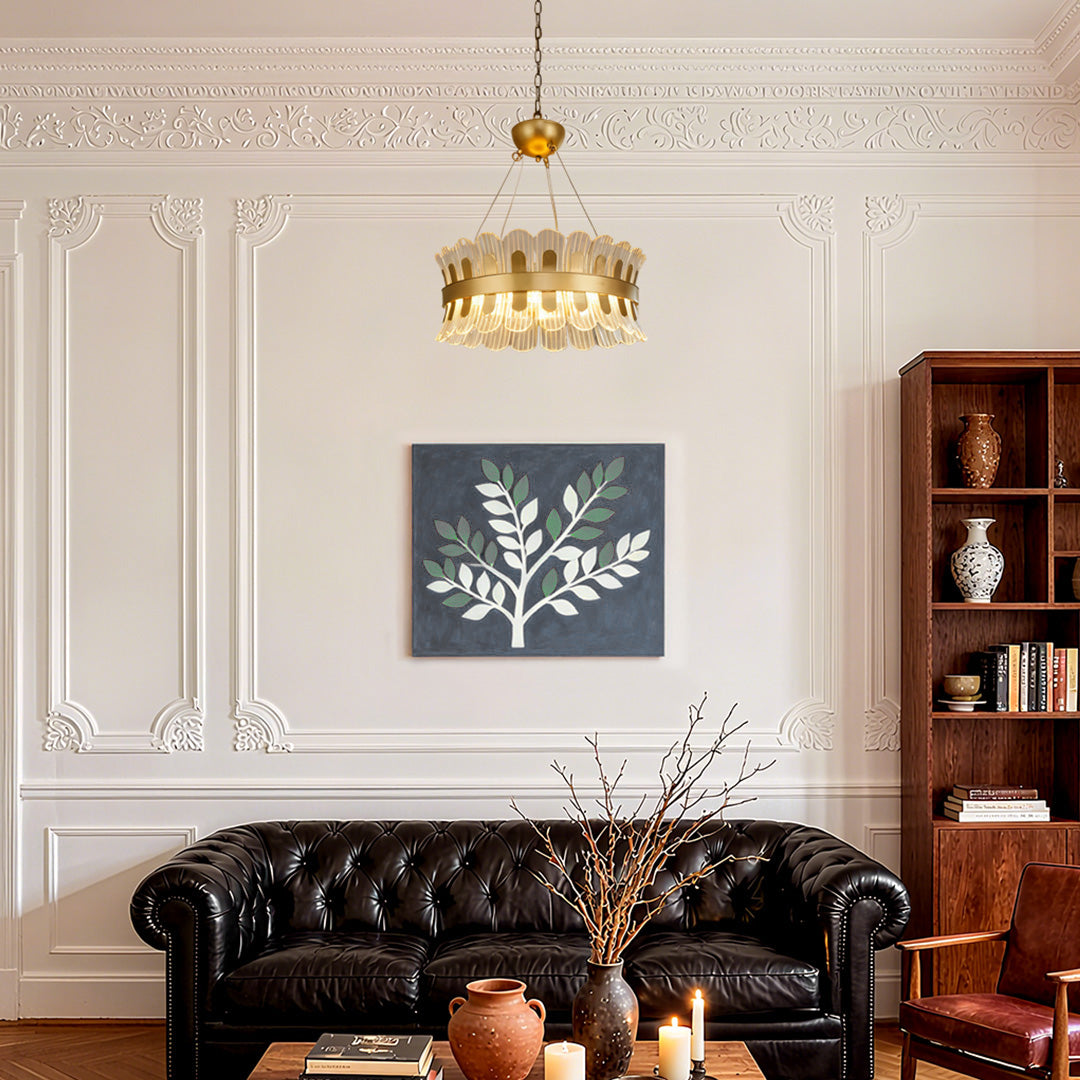Gold Light Chandelier LED Round Luxury Adjustable Ceiling Fixture