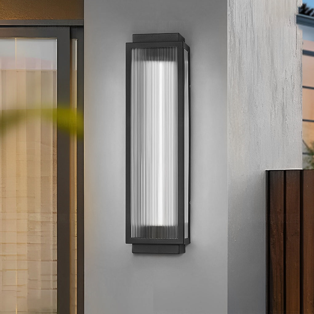 Reeded Glass LED Outdoor Wall Light - Modern Rectangular Design