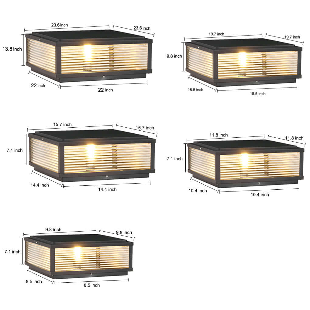 Square Ribbed Glass Metal Outdoor Light - Modern Pillar Fixture
