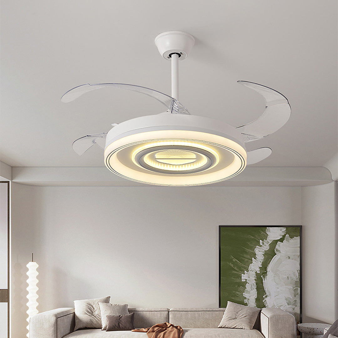 White Ceiling Fan with Light – Nordic Transparent Blade Fixture