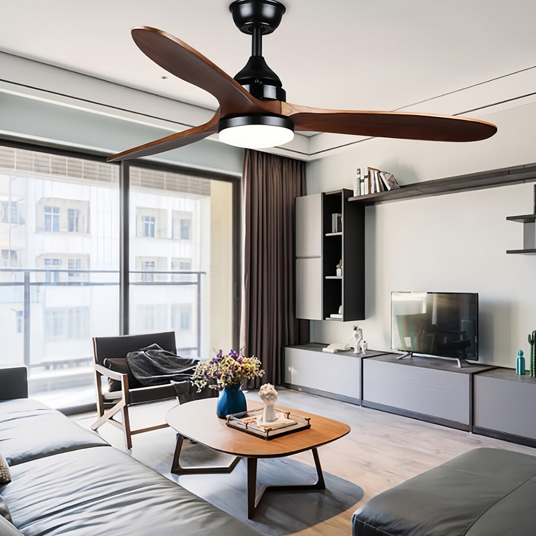 Wooden Ceiling Fan with Light - Quiet DC Motor Flush Mount Fandelier