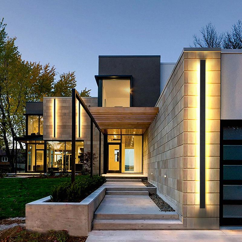 Modern Linear Outdoor Wall Sconce LED Black Lamp Minimalist Design