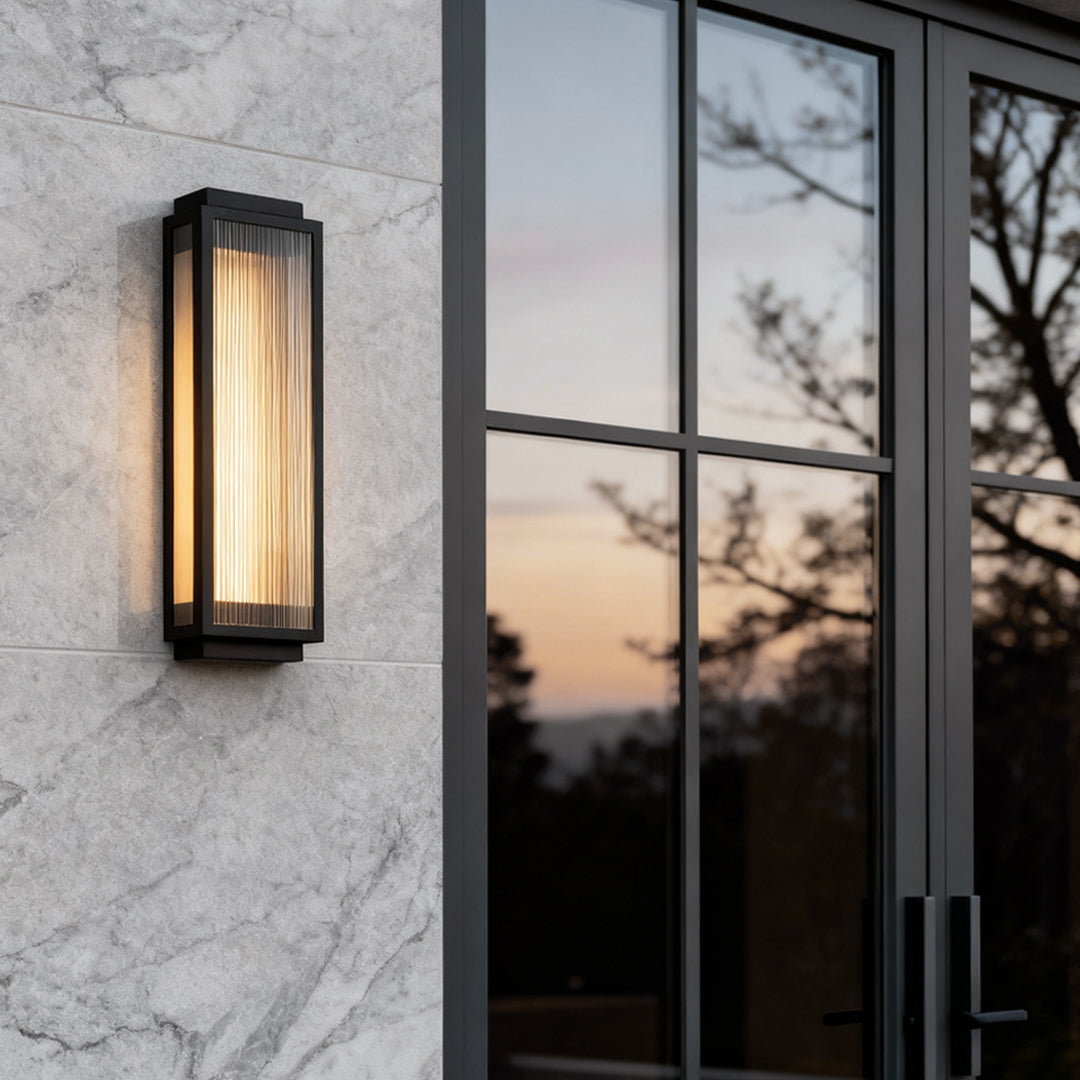Reeded Glass LED Outdoor Wall Light - Modern Rectangular Design