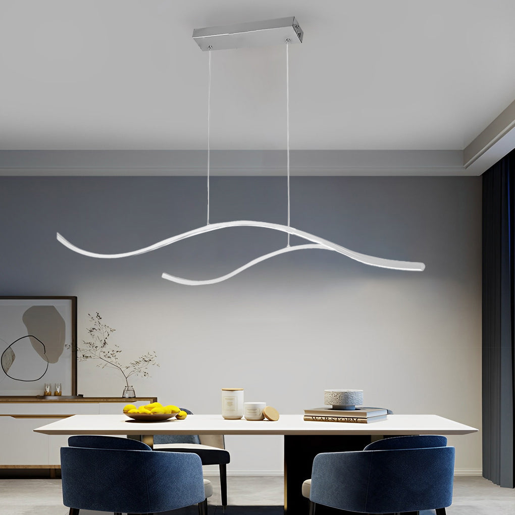 Curved Wavy LED Pendant Light - Modern Metal Ceiling Fixture