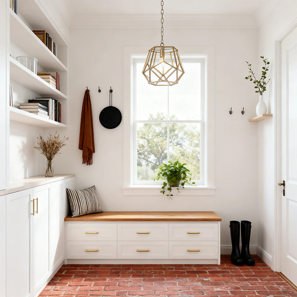 Gold Geometric Pendant Light - Modern Hanging Ceiling Fixture