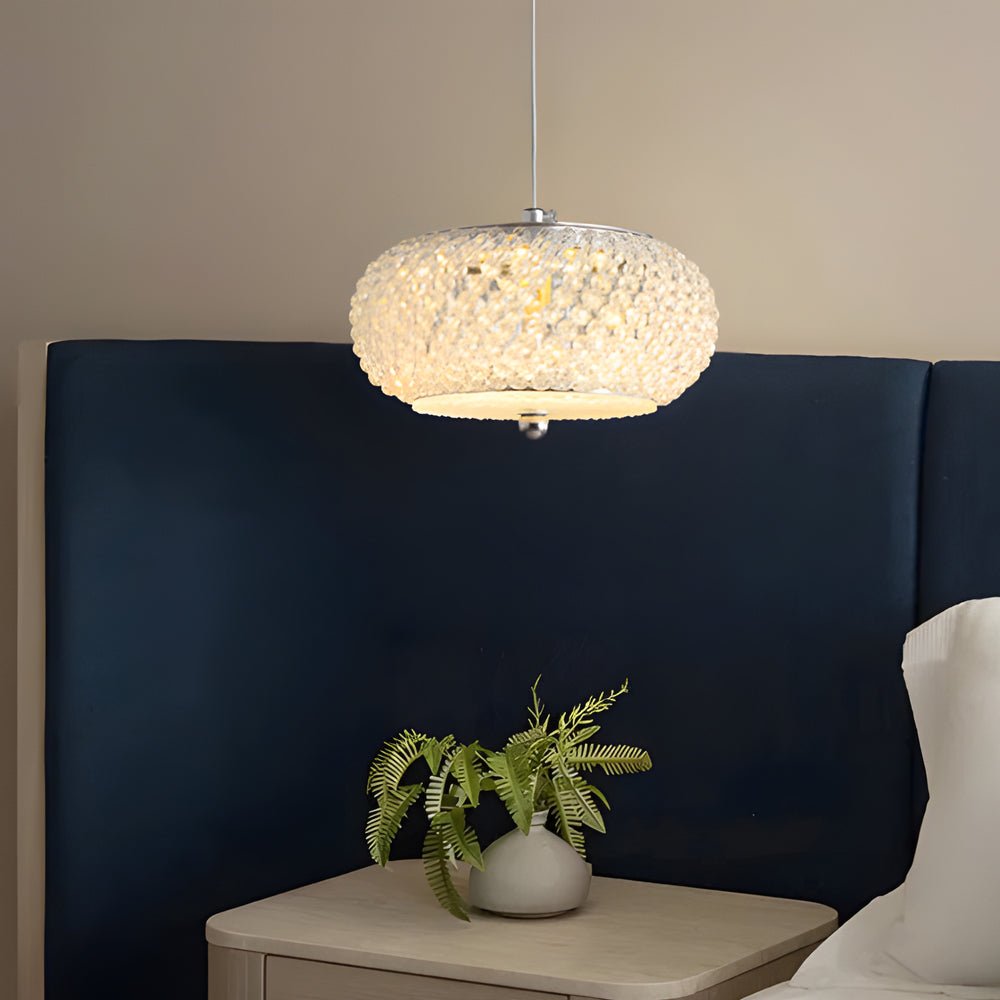 Small Round Drum Crystal LED Pendant Light - 3 Step Dimming Luxury Modern Fixture