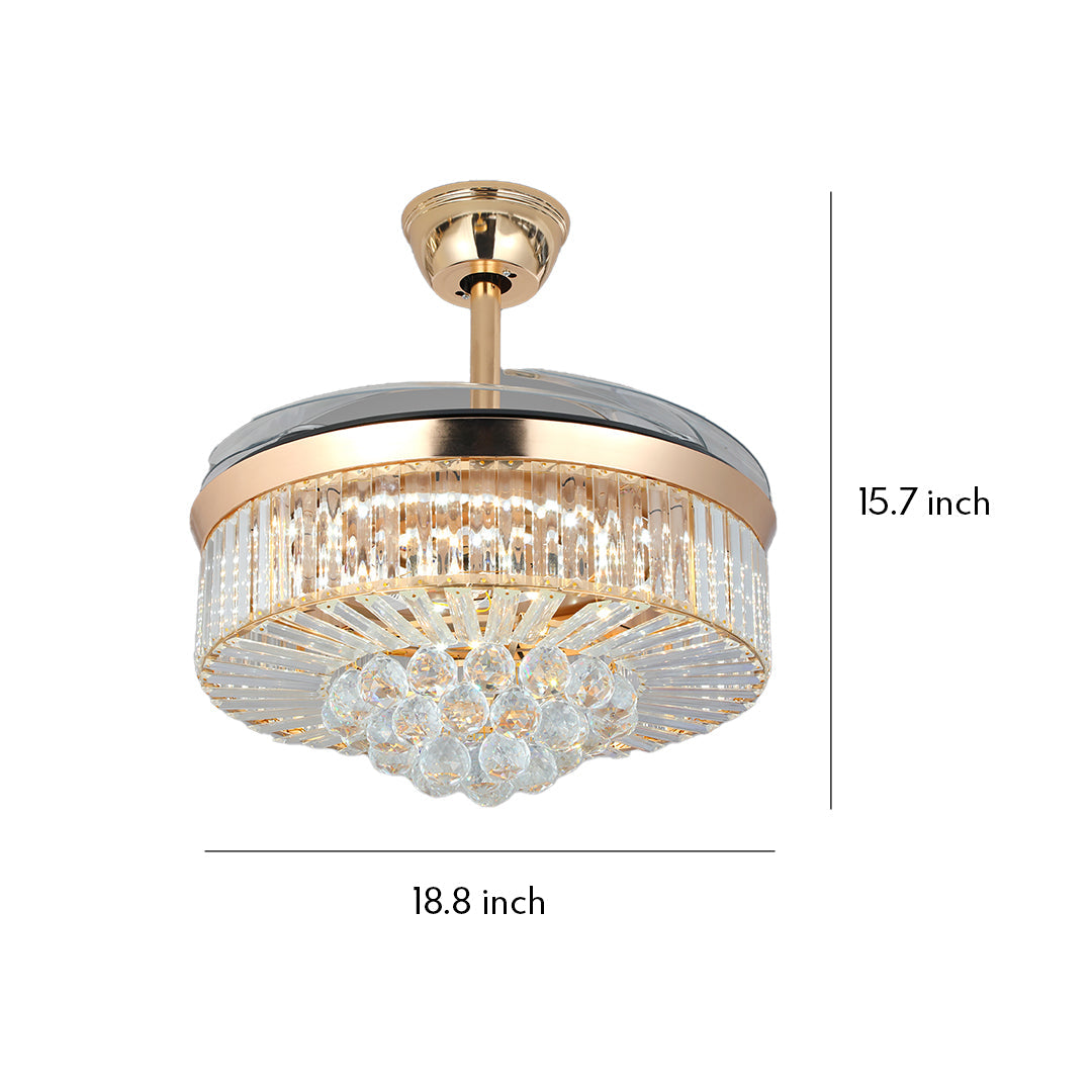 European Style Gold Crystal Ceiling Fan with Lights - Luxury Iron Fan