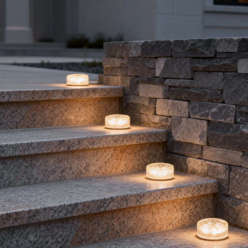 4-Pack LED Round Ice Brick Step Lights - Outdoor Atmosphere Lighting