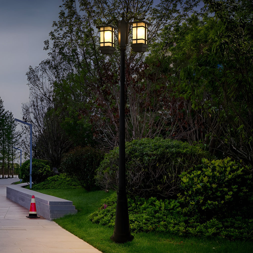 2-Head Outdoor Post Light - Modern Black Waterproof LED Fixture