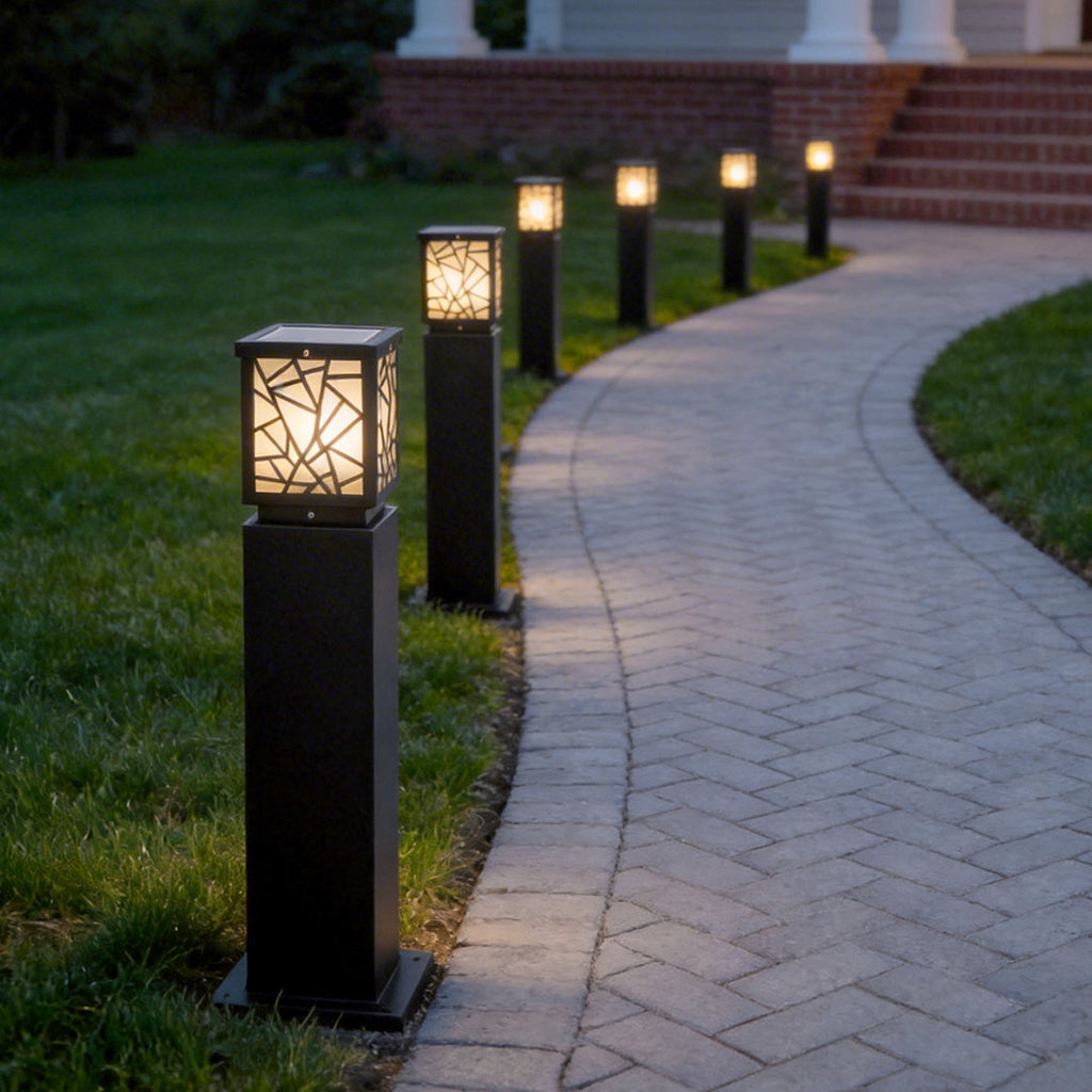 Solar Bollard Path Lights - LED Black Waterproof Outdoor Lamp