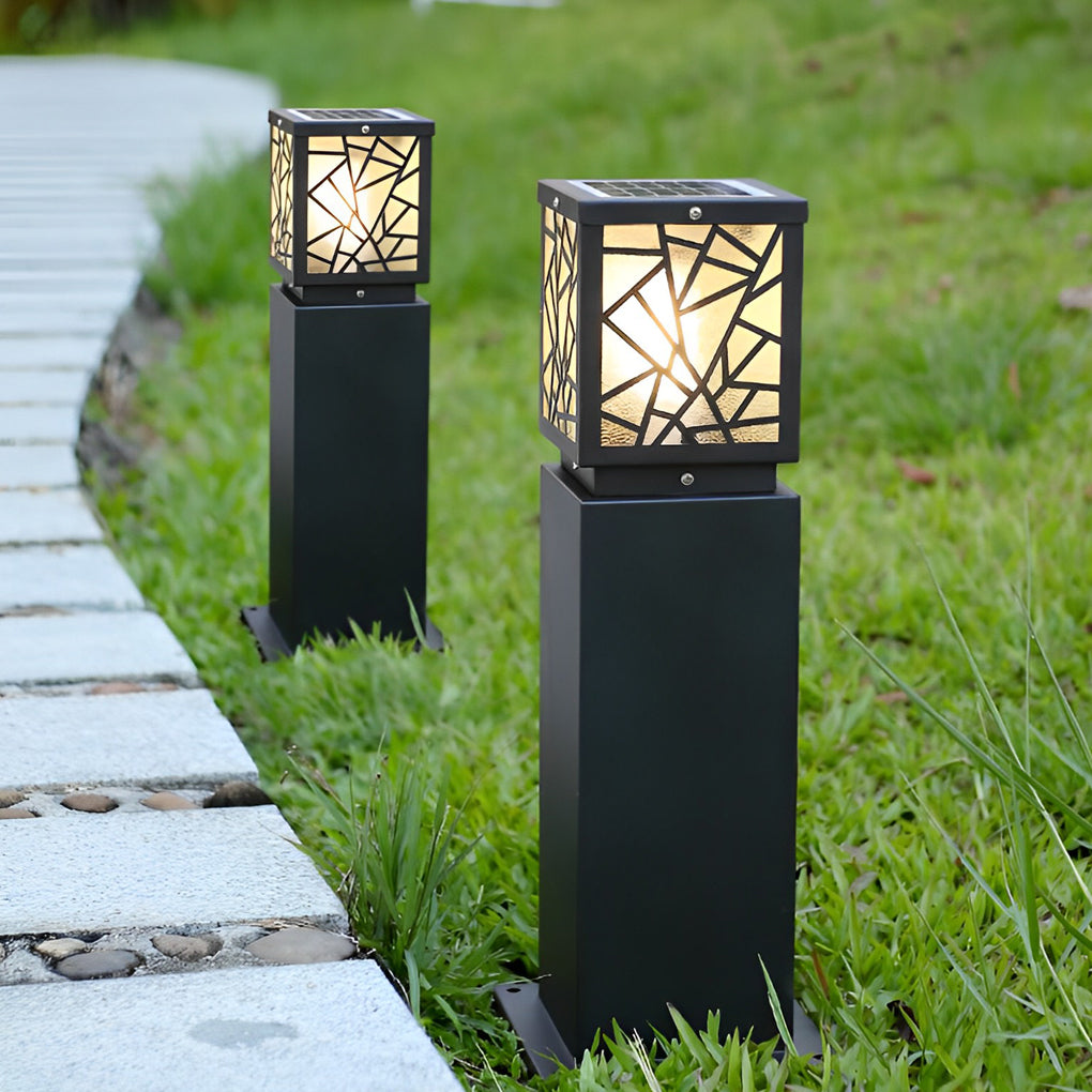 Solar Bollard Path Lights - LED Black Waterproof Outdoor Lamp
