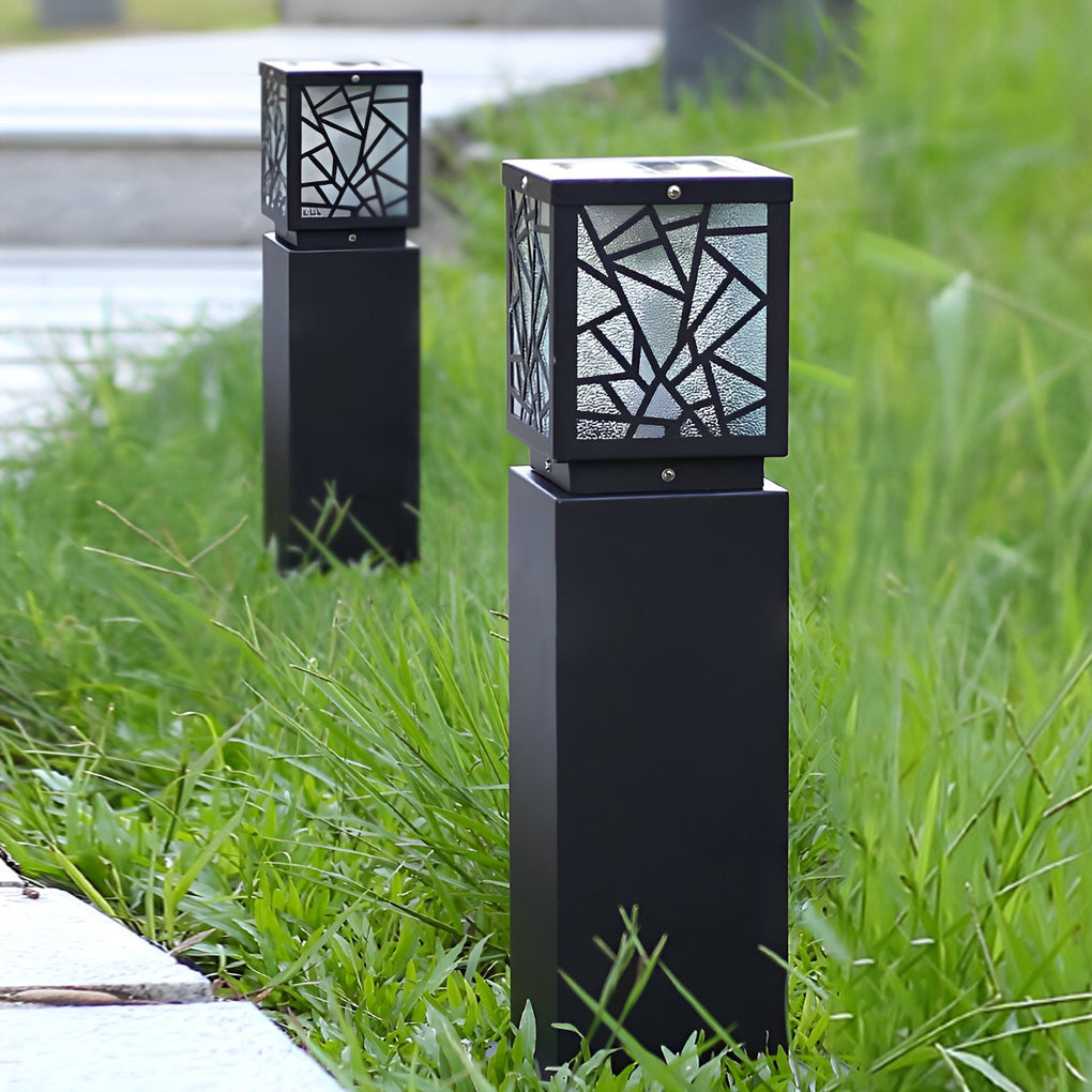 Solar Bollard Path Lights - LED Black Waterproof Outdoor Lamp