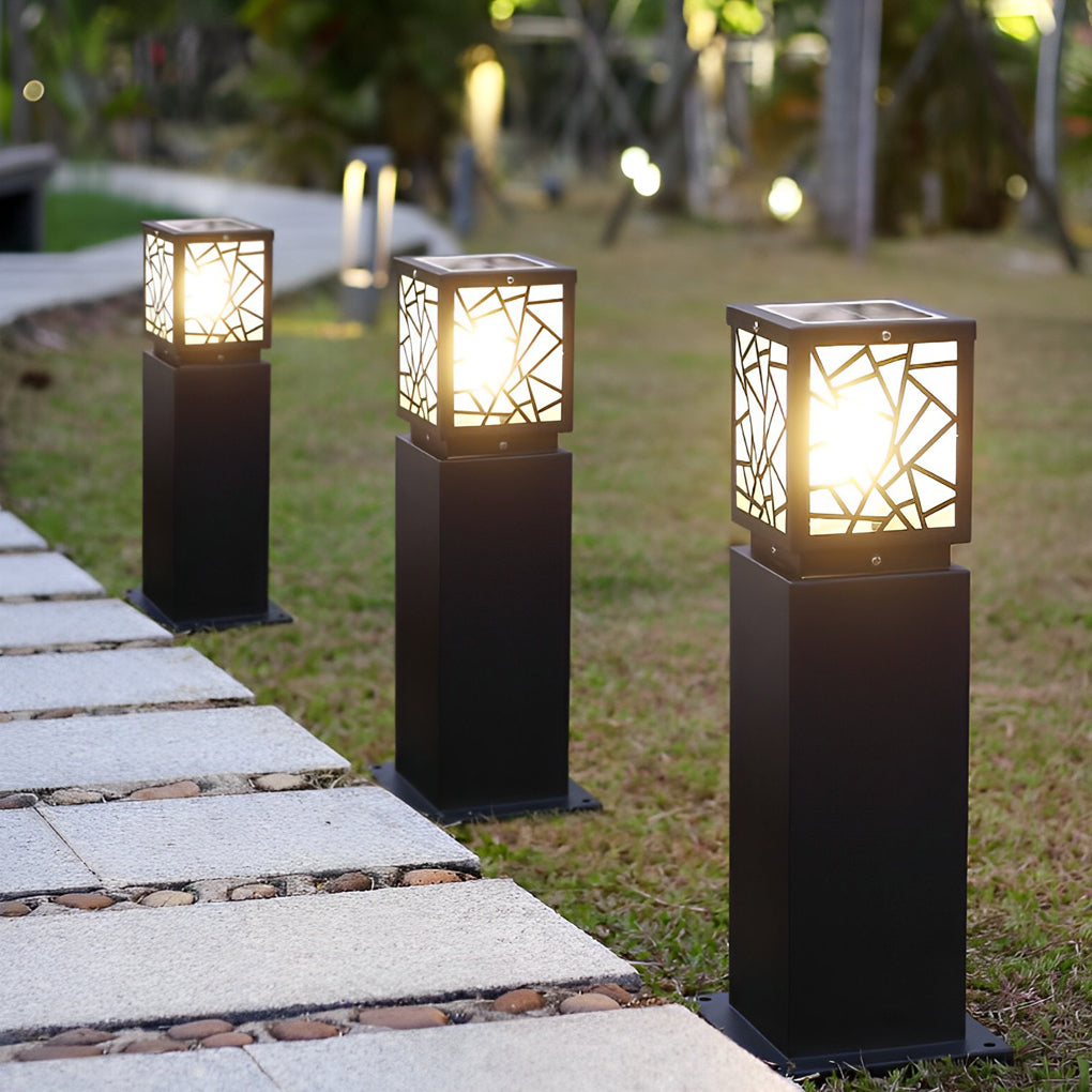 Solar Bollard Path Lights - LED Black Waterproof Outdoor Lamp