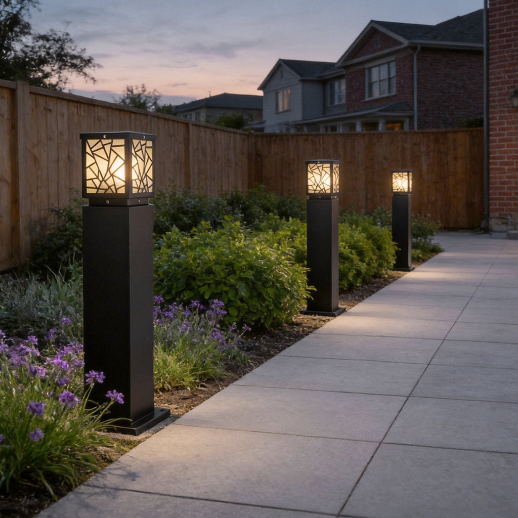 Solar Bollard Path Lights - LED Black Waterproof Outdoor Lamp