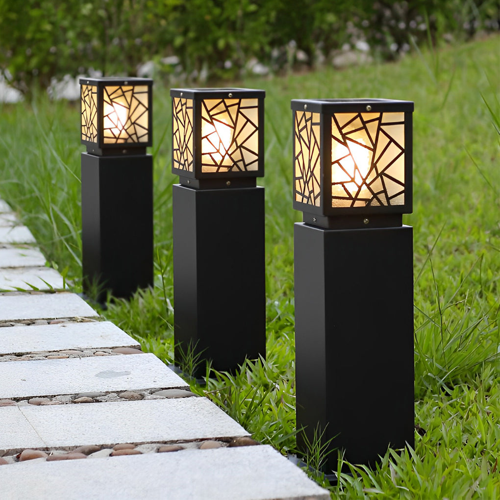 Solar Bollard Path Lights - LED Black Waterproof Outdoor Lamp