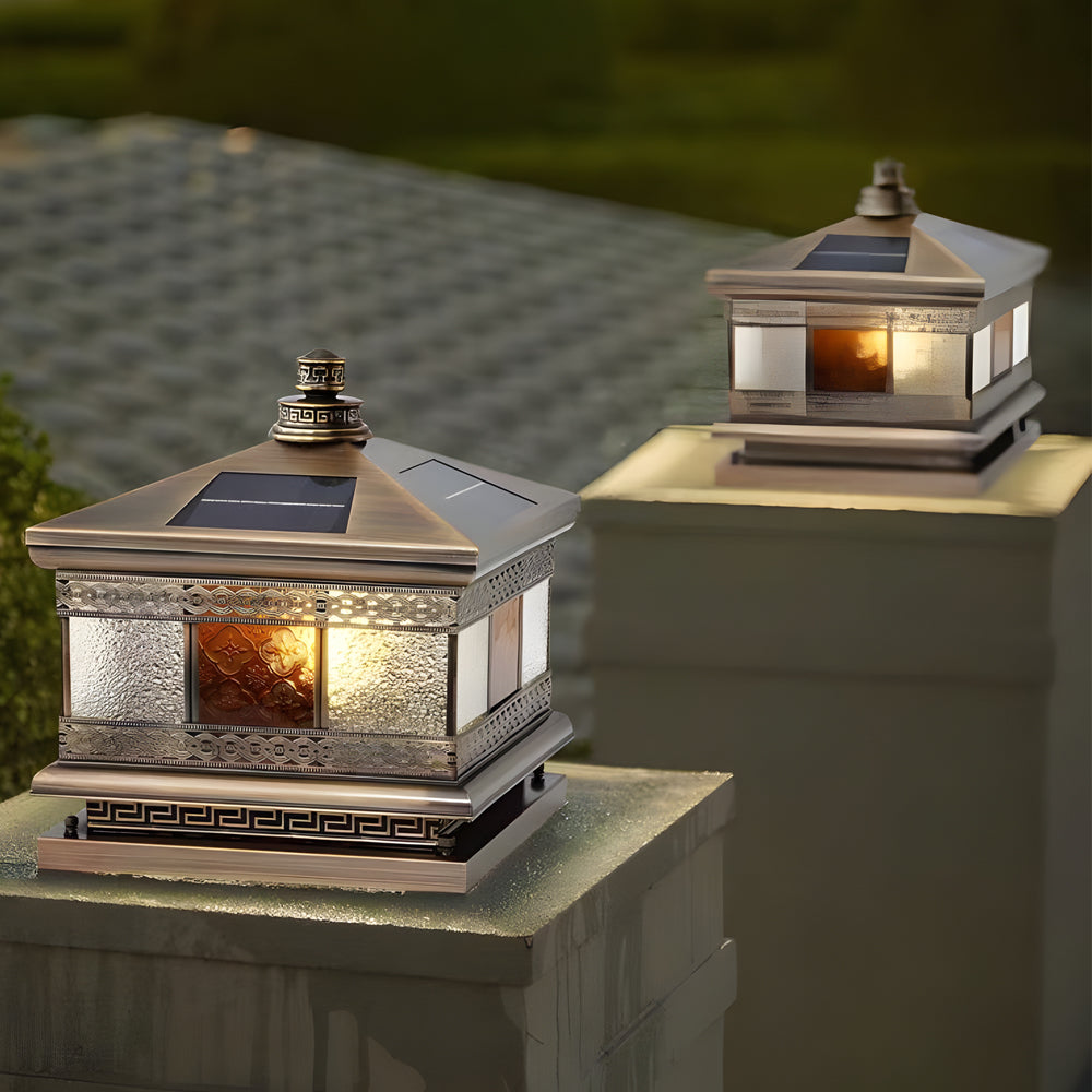 Solar Outdoor Square Pillar Lights - European Design Waterproof Garden Lamps