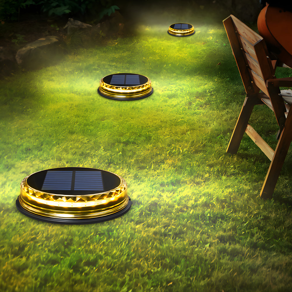 4 Pcs Solar Disc Lights LED Landscape Lighting Black Modern Outdoor Garden Lights
