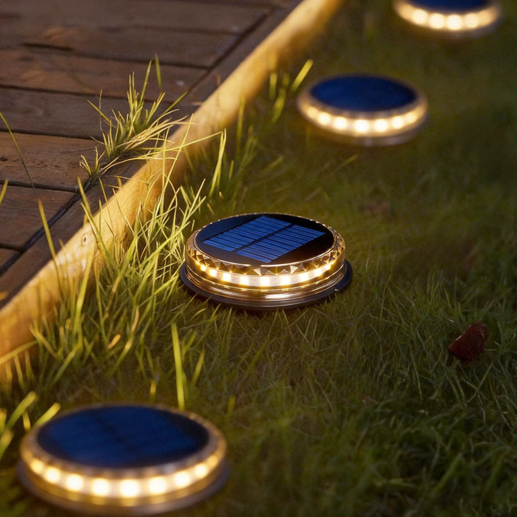 4 Pcs Solar Disc Lights LED Landscape Lighting Black Modern Outdoor Garden Lights