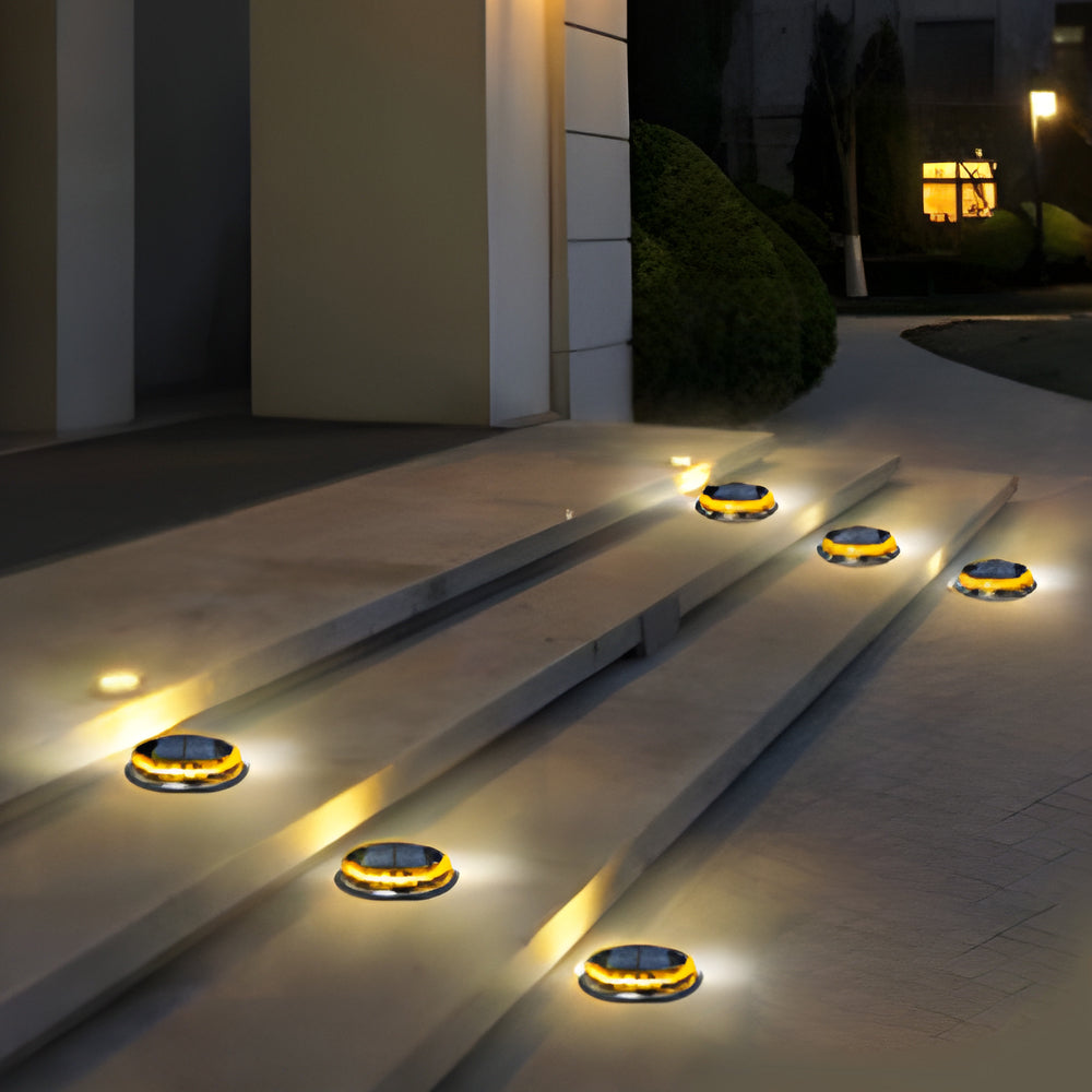 4 Pcs Solar Disc Lights LED Landscape Lighting Black Modern Outdoor Garden Lights