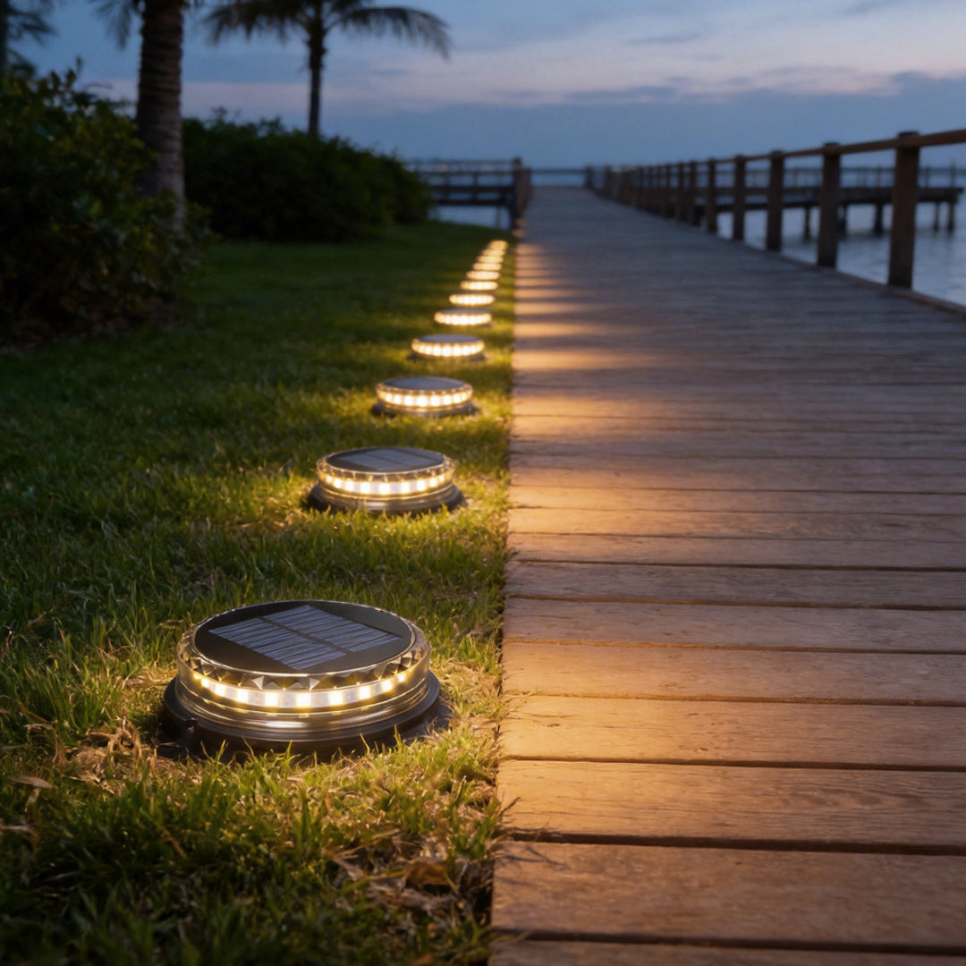 4 Pcs Solar Disc Lights LED Landscape Lighting Black Modern Outdoor Garden Lights