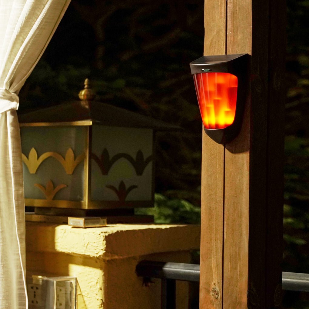 Solar LED Outdoor Wall Lamp - Flame Light Sconce for Garden, Patio & Deck Lighting