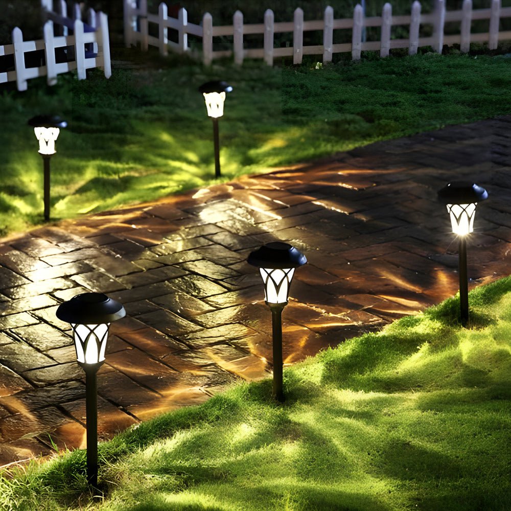 Solar Glass & Metal Stake Lawn Lights - Retro Modern Waterproof LED Garden Lighting
