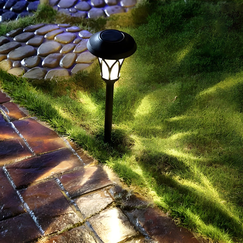 Solar Glass & Metal Stake Lawn Lights - Retro Modern Waterproof LED Garden Lighting