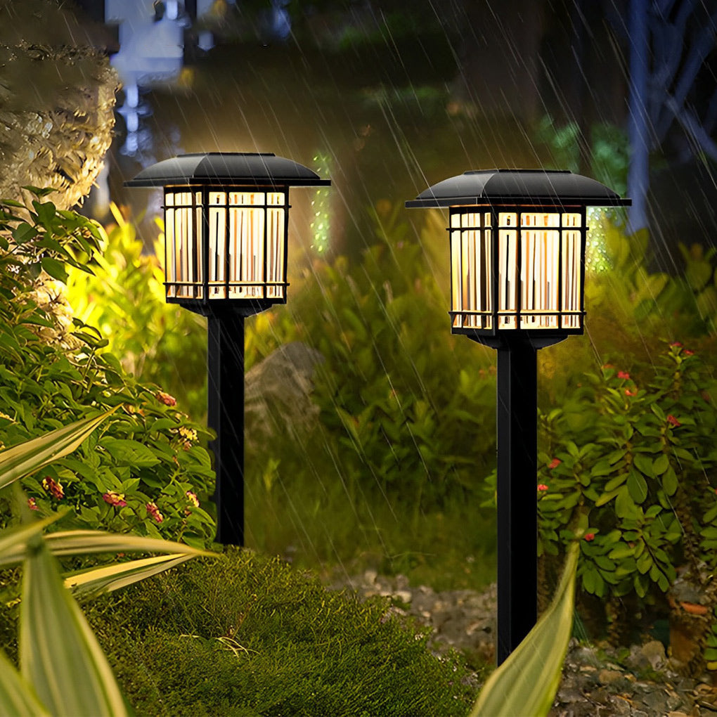 2-PCS Vintage Square Solar Outdoor Lawn Lights Waterproof Lamp